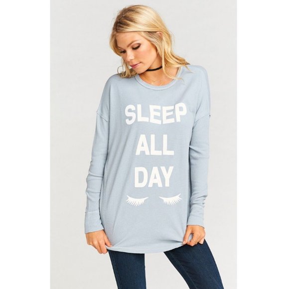 Show Me Your Mumu Sleep All Day Thermal Blue Shirt - Picture 2 of 8